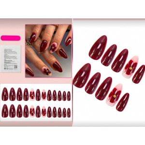 SHEIN 24Pcs Medium Almond Ombre Red Nails + Sticker Glue + Nail File