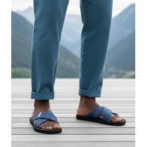 Slips Africa Men’s Luxury Strap Slippers – Fashionable Non-Slip Sole  Slide Sandals For Casual Outdoor & Indoor Wear - Blue/Black 