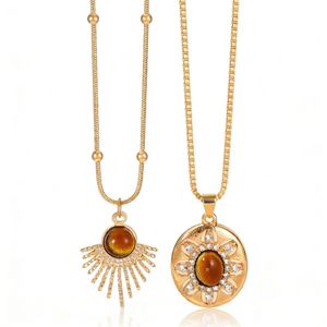 Vintage Brown Pendant Necklace Set for Women – Gold-Tone Alloy Boho Layered Necklaces