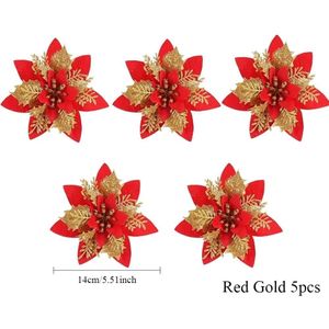 5pcs Glitter Artificial Christmas Flowers for Xmas Tree Ornament Floral for Wedding New Year Party Home Decoration