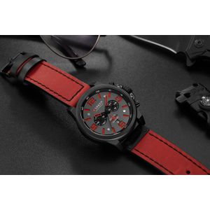 Curren 8314 Leather Quartz Wrist Watch - Black Red