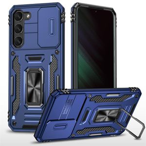 Baseus Phone Case, Compatible With Galaxy S23 Plus Phone, Slide Window Lens Protection with Magnetic Stand Ring - Blue
