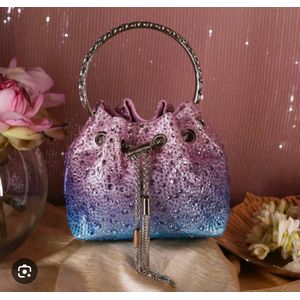 Ombre-embellished bucket bag-Blue, pink.