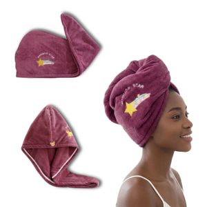 ShebSheb Dry Hair Towel, Microfiber Hair Drying Cap with Cute Bear Button, Coral Fleece Hair Wrap for Wet Hair, Soft & Absorbent Turban Towel