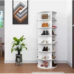 360° Spinning Shoe Rack - 7-Tier Vertical Bookcase, Handbag & Storage - White