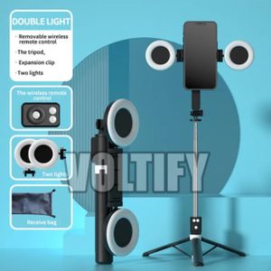 Voltify Double Ring Light Selfie Stick Tripod – Dual LED Fill Lights & Wireless Remote for Smartphones
