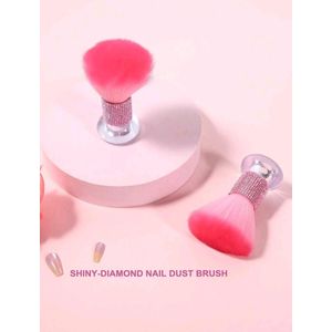 Pink Rhinestone Soft Bristle Dust Brush – Large Nail Art Cleaning Brush & Makeup Powder Applicator