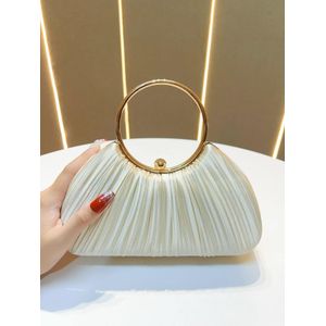 Luxury Pleated Evening Clutch Bag – Elegant Ring Handle Party Handbag for Women - Apricot