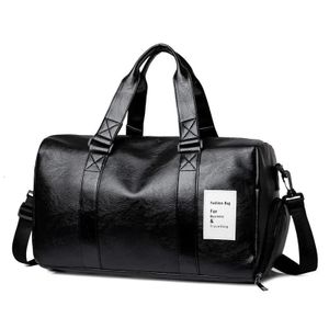 Gukbis Men's PU Leather Gym & Travel Bag - Sports Duffel with Separate Shoe Compartment - Black