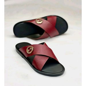 Fashion Men Leather slippers Men -Red
