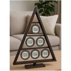 Rustic Wooden A-Frame Display Stand - Triangular Shelf with 3 Rungs, Dark Stained Wood Mini Stand for Ornaments, Air Plants, Jewelry, and Small Decor - Tabletop Decor Rack for Home or Office