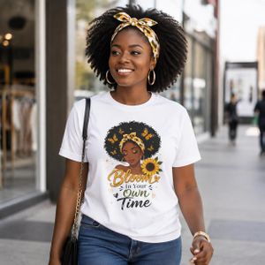 VIMZ Women’s Bloom In Your Own Time Graphic T-Shirt – 100% Cotton, Short Sleeve, Round Neck, Regular Fit, Casual Wear – White