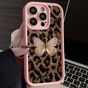 Shockproof Leopard Butterfly Design Protective Case for iPhones –   Pink