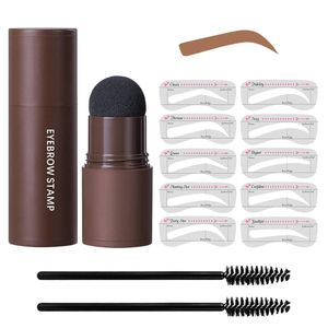 Eyebrow Stamp Kit - Waterproof Brow Shaping Powder with 10 Stencils & Brushes