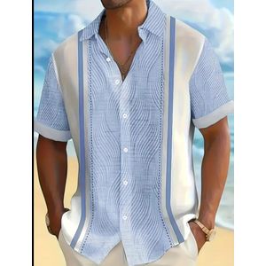 Men's Geometric Striped Casual Shirt – Stylish Long Sleeve Button-Down Shirt