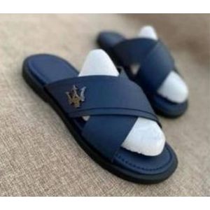 Fashion Men Cross Leather Slippers Men -Blue