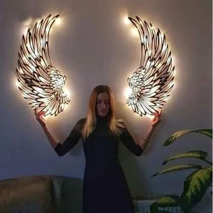 Black Angel Wings Metal Wall Art Decor with Led Lights Luminous Wings Wall