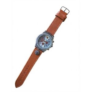 Men's Quartz Wrist Watch – Brushed Dial with Copper Accents - Chronograph-Style Design - Tan Stitched Leather-Look Strap - Brown/Silver