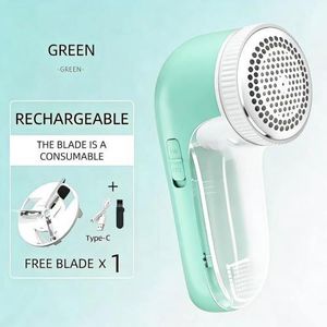 Fabric shaver and dandruff remover, replaceable blade sweater hair removal tool, USB charging - green