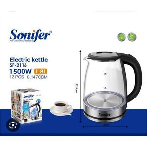 Sonifer 1.8L electric glass kettle  SF-2116 1500W- black 