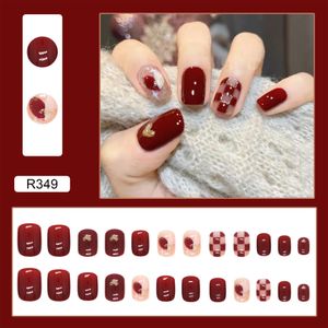 24 PCS Wearing Nails - Red Heart & Checkerboard Design 