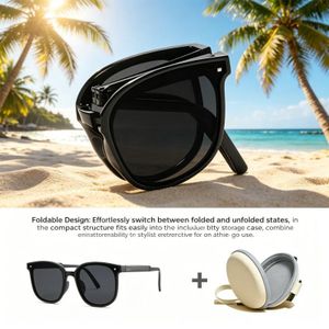 Sunglasses Unisex Foldable Black Frame Portable  Shades with Case