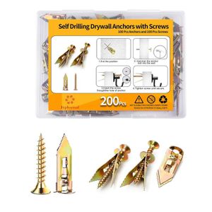200Pcs Self Drilling Drywall Anchors with Screws Kit, Heavy Duty Metal Wall Anchors