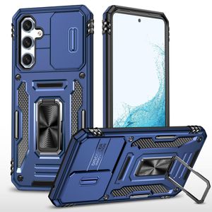 Baseus Phone Case, Compatible With Samsung Galaxy A24 Phone, Slide Window Lens Protection with Magnetic Stand Ring - Blue 