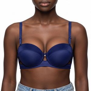 Binnys Astonishing Flattering  Balconette Bra,Side Cutout Detail, Hollow-out deep V Bra, Non-Removable Pads,  Satin splicing Half Cup Bra Sizes design, Women's Parties Bra 