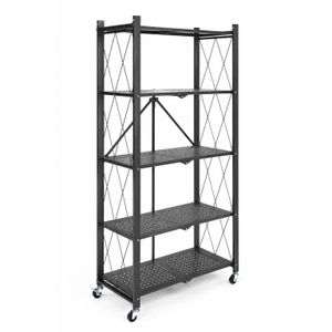 German Plus 5-Tier Folding Metal Storage Rack with Wheels