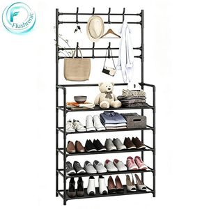 Flushrenic Shoe rack,multi-functional shoe rack,5-layer shoe and hat rack, 31.49 * 10.23 * 67.71 inches (80 * 26 * 172 cm) hanger with shoe cabinet, hat rack and bag rack, suitable for home entrances, halls or bedrooms - durable plastic structure, easy to assemble