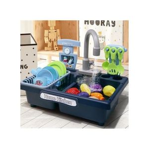 Electric Wash-Up Kitchen Toys With Running Water For Kids (L27 x W61 x H28)cm / (L10.63 x W24 x H11)Inch- Blue