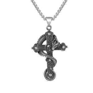 Men's Cross Titanium Steel Snake Wrapped Necklace - Silver
