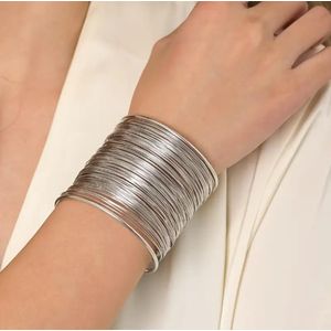 Elegant Multi-Layer Silver Wire Cuff Bangle – Stylish Statement Bracelet for Women