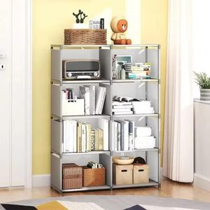 GALUIN This 8-compartment, multi-tiered square bookshelf is easy to assemble and suitable for living rooms, studies, bedrooms, and other spaces. It features a minimalist design.