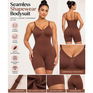 Fashion And Style Women’s Seamless Shapewear Bodysuit – Brown – Tummy Control – Adjustable Straps