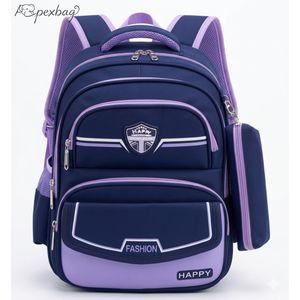 Waterproof Kids School Bag w/ Pencil Case, British Style Spine Protection Backpack for Primary Girls
