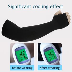 GUUO GUUO 2pcs Sun Protection Ice Sleeves With Thumb Holes for Men Boys, Cooling Compression UV Arm Cover, Outdoor Sports Sleeve Arm -BLACK