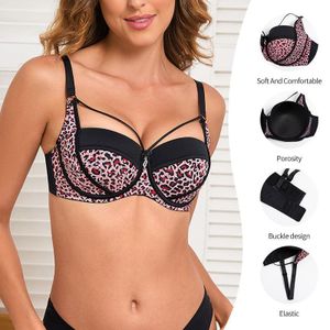 Ladies Young Fashion 2pcs Leopard Print Push-Up Bra For Women – Padded Underwire Bra Comfortable Full Support Breast Cap Lingerie - Bow Design Fitted Push-Up Comfortable Bra Wear - Multicolor 