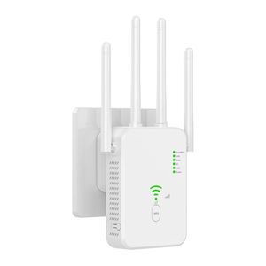 1200Mbps WiFi Repeater with Dual-Band Signal Booster, 4-Antenna Design, WAN/LAN Port & Easy Setup - White / EU Plug