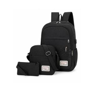 3Pcs USB Laptop Backpack Set with Crossbody Bag & Mini Purse - Large Capacity Business & Travel Bag - Black
