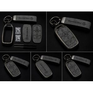 3-Button Smart Key Replacement Shell Kit with TPU Frame, Leather Keychain & Screwdriver Set - Black