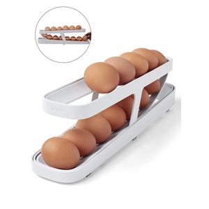 Egg Storage Rack for Fridge – Plastic Egg Organizer for Kitchen Countertop Storage-White 
