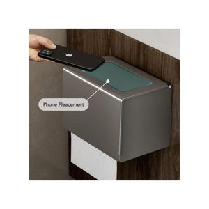 Aluminum Alloy Toilet Paper Holder Wall Mounted No Drilling Bathroom Tissue Box (W20 x D12 x H13)cm / (W7.9 x D4.7 x H5)inch - Dark Grey