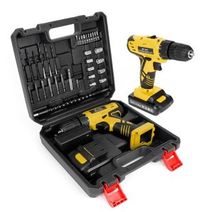 Yellow 21V Lithium Ion Cordless Power Drill Set with 2 Battery and Charger 