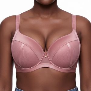 Binnys Stunning Pink Bra,Mesh Comfort Satin splicing design,Full-coverage Breathable Mesh Center Gore Bra, Non-Removable Breast Pads, Girls' Gatherings Bra for Women