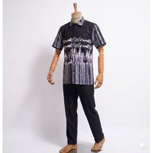 Men's 2-Piece Abstract Print Shirt And Trouser Set - Black/White