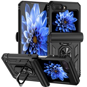 Baseus Shockproof Phone Case, Compatible With Galaxy Z Flip 5 & Z Flip 6 Phone, With Slide Window Lens Protection with Magnetic Stand Ring - Black 