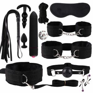 12Pcs Couples Restraint Kit with Massage Toy, Soft Whip, Handcuffs, Nipple Clips & Mouth Gag, Beginner to Advanced Bondage Set for Bedroom Play
