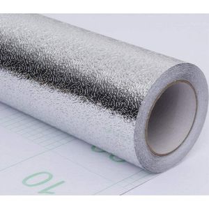 Silver aluminum foil kitchen sticker roll measuring 30cm by 5m